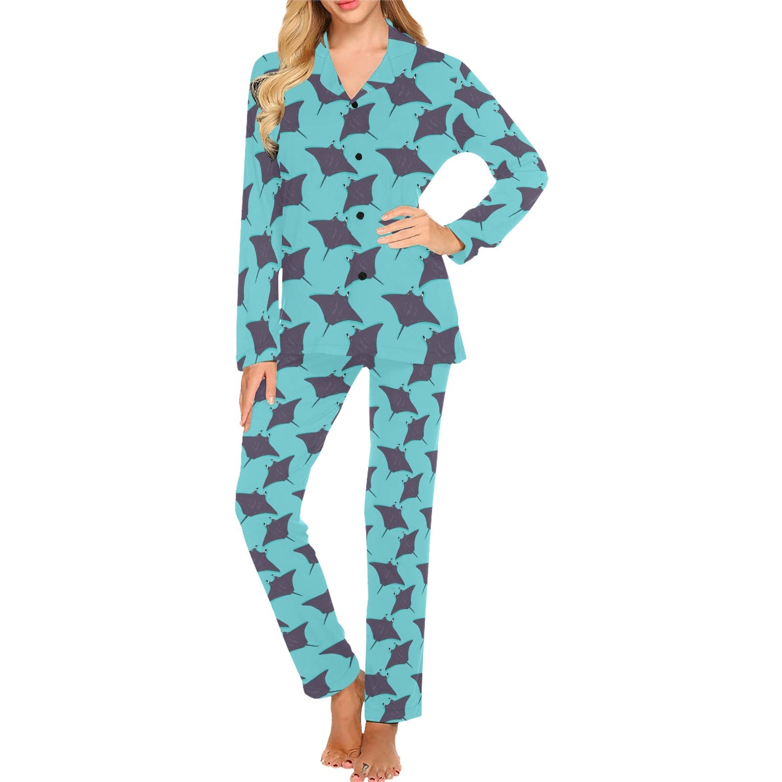 Stingray Pattern Print Design 02 Women's Long Pajama Set