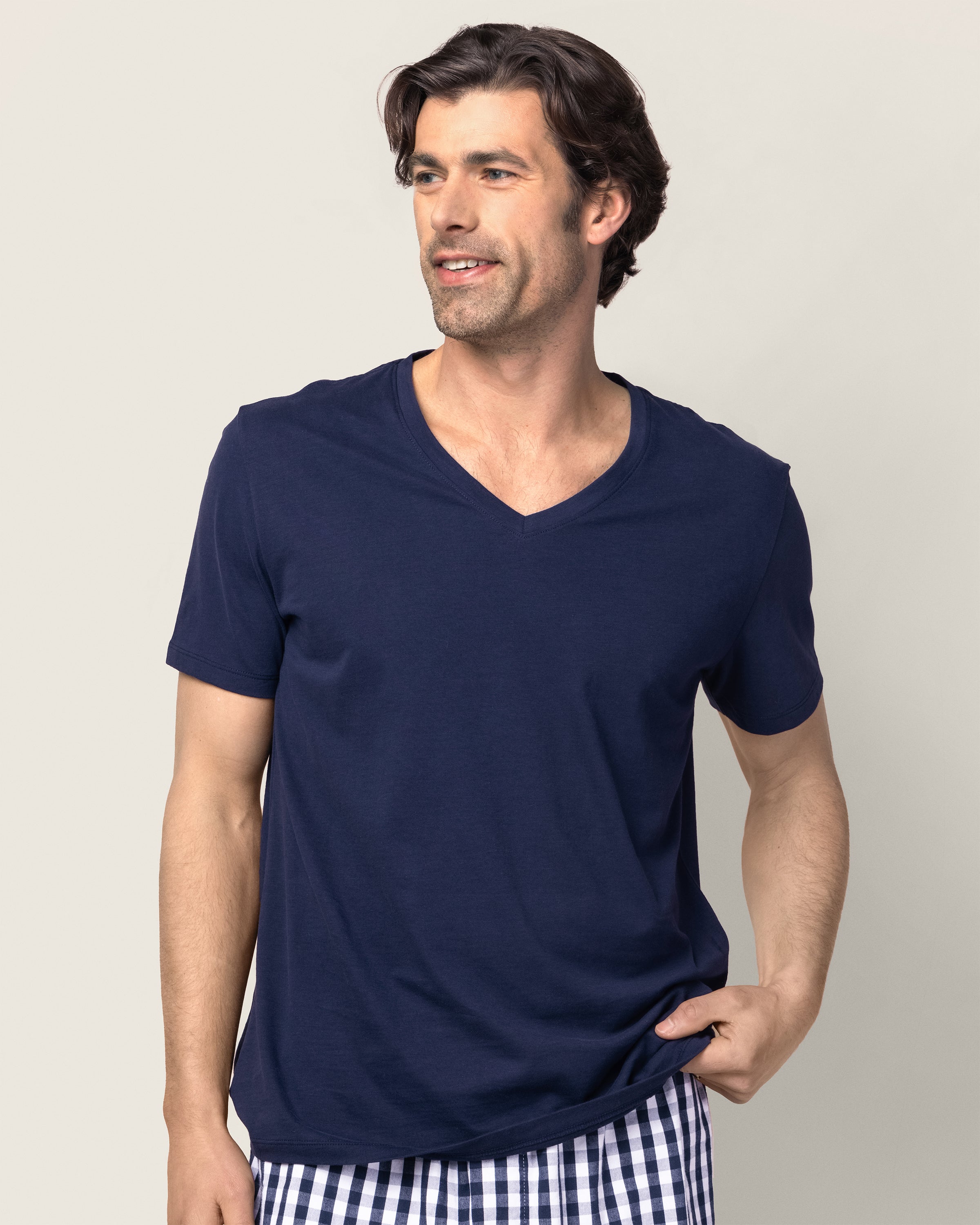 Men's Pima V-Neck Top in Navy