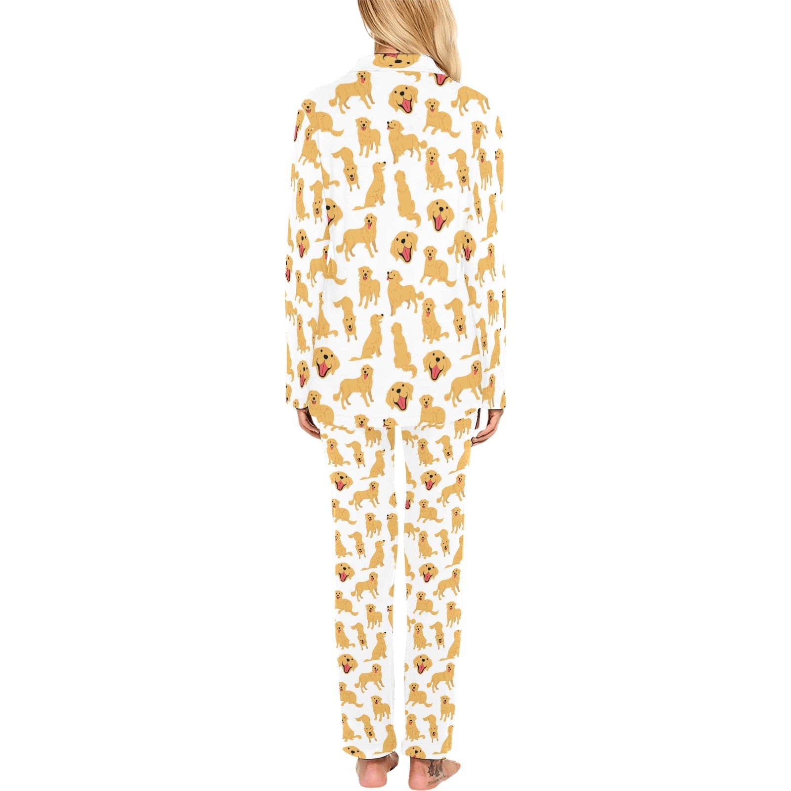 Golden Retriever Pattern Print Design 05 Women's Long Pajama Set
